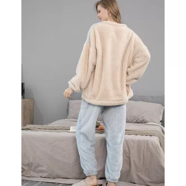 Flygo Fuzzy Fleece Pajamas Sets for Women Flannel Sleepwear Plush Pajama Lounge Pants Set