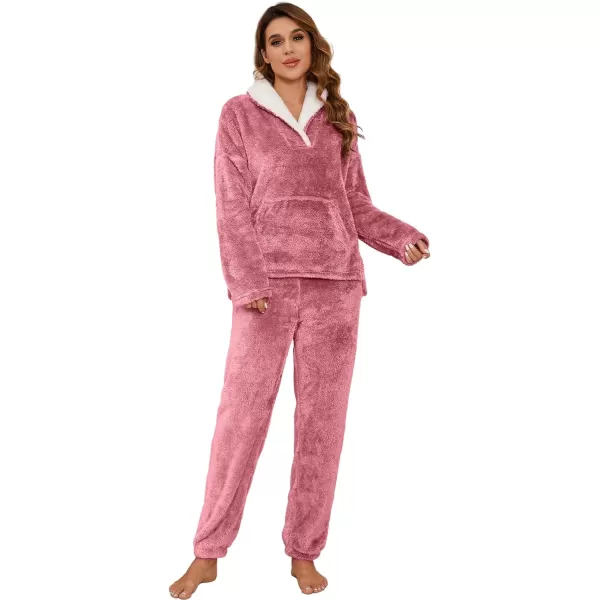 Flygo Fuzzy Fleece Pajamas Sets for Women Flannel Sleepwear Plush Pajama Lounge Pants Set