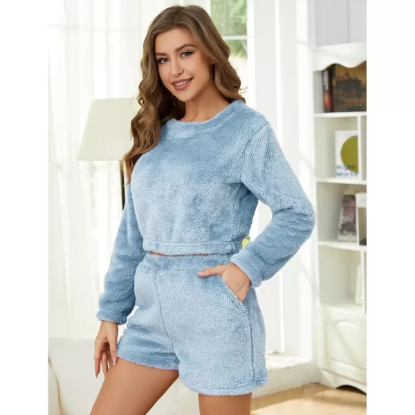Flygo Fuzzy Fleece Pajamas Sets for Women Flannel Sleepwear Plush Pajama Lounge Pants Set