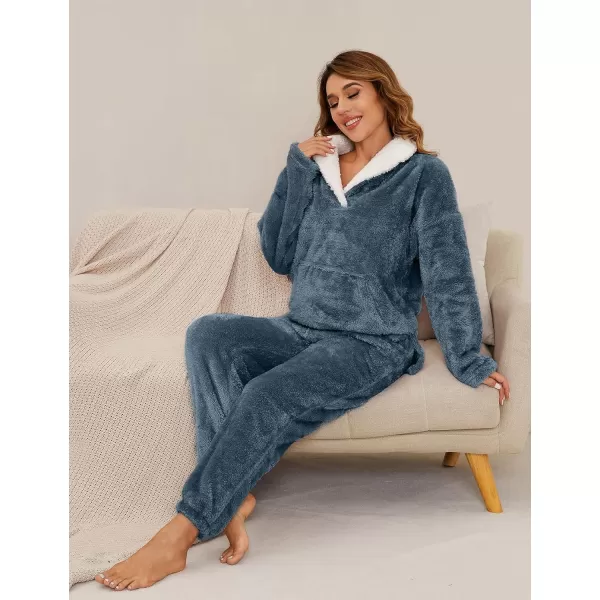 Flygo Fuzzy Fleece Pajamas Sets for Women Flannel Sleepwear Plush Pajama Lounge Pants Set