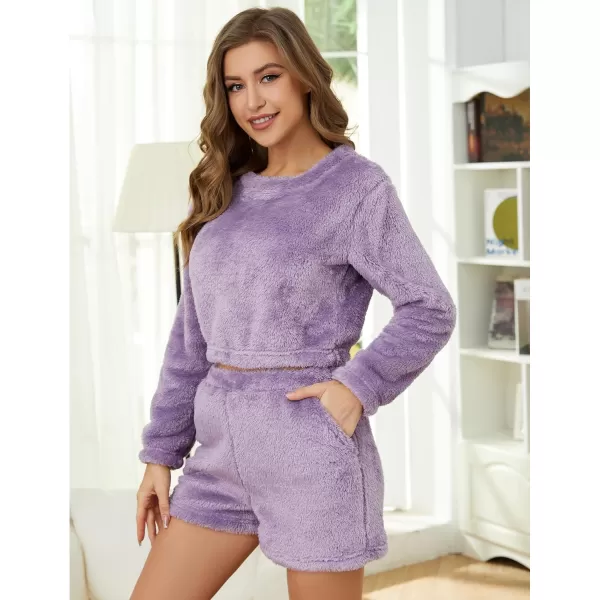 Flygo Fuzzy Fleece Pajamas Sets for Women Flannel Sleepwear Plush Pajama Lounge Pants Set