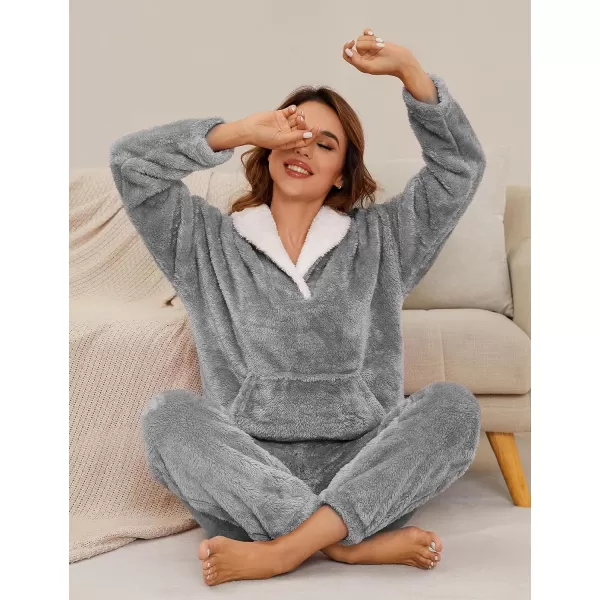 Flygo Fuzzy Fleece Pajamas Sets for Women Flannel Sleepwear Plush Pajama Lounge Pants Set