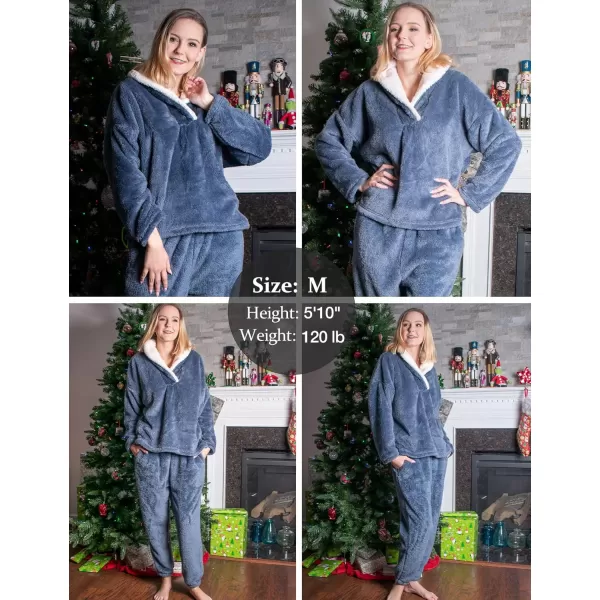 Flygo Fuzzy Fleece Pajamas Sets for Women Flannel Sleepwear Plush Pajama Lounge Pants Set