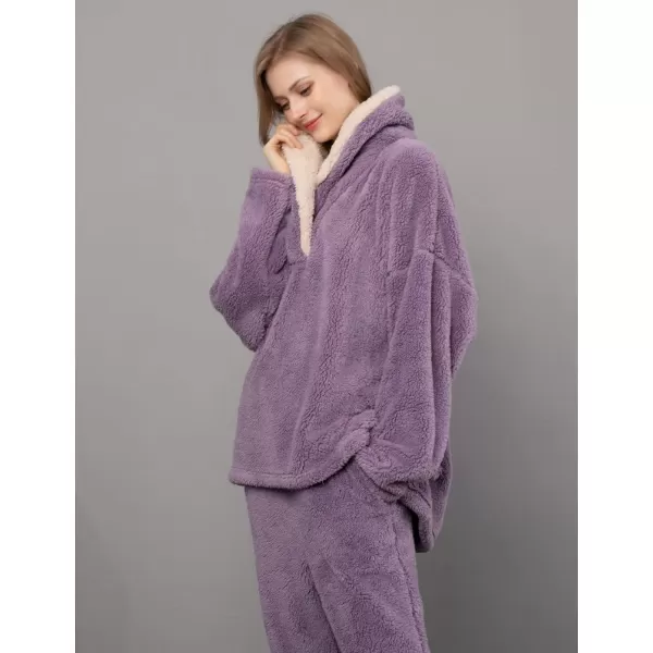 Flygo Fuzzy Fleece Pajamas Sets for Women Flannel Sleepwear Plush Pajama Lounge Pants Set