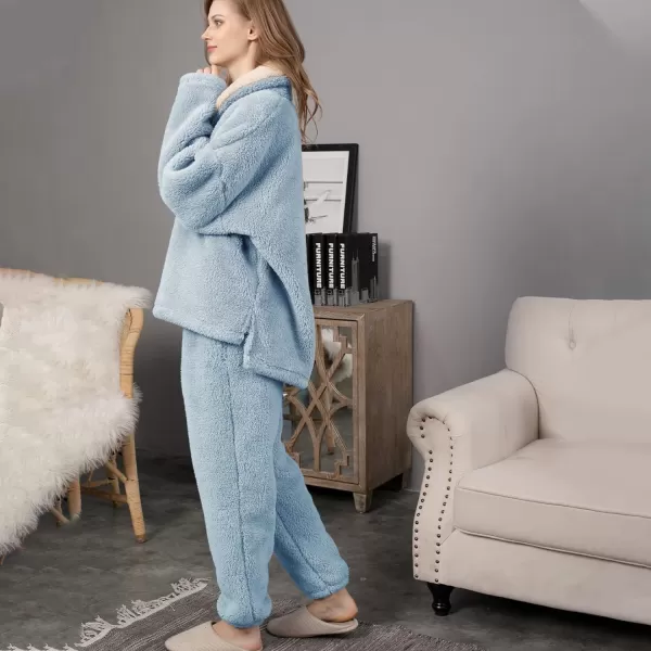 Flygo Fuzzy Fleece Pajamas Sets for Women Flannel Sleepwear Plush Pajama Lounge Pants Set