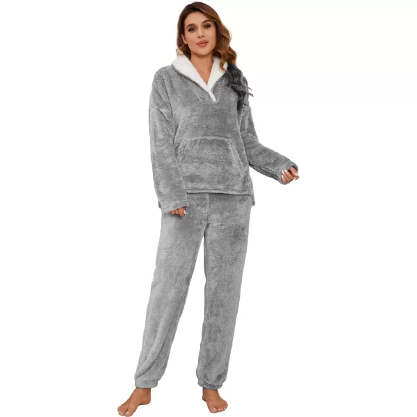 Flygo Fuzzy Fleece Pajamas Sets for Women Flannel Sleepwear Plush Pajama Lounge Pants Set