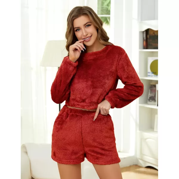 Flygo Fuzzy Fleece Pajamas Sets for Women Flannel Sleepwear Plush Pajama Lounge Pants Set