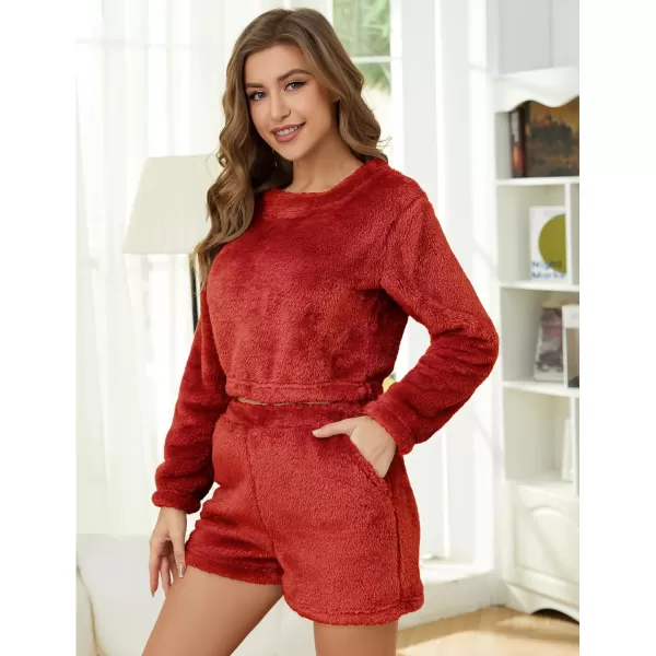 Flygo Fuzzy Fleece Pajamas Sets for Women Flannel Sleepwear Plush Pajama Lounge Pants Set