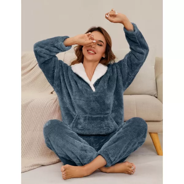 Flygo Fuzzy Fleece Pajamas Sets for Women Flannel Sleepwear Plush Pajama Lounge Pants Set