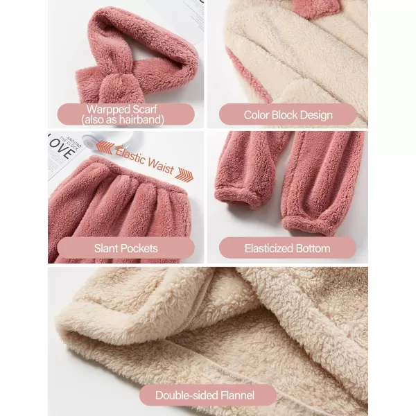 Flygo Fuzzy Fleece Pajamas Sets for Women Flannel Sleepwear Plush Pajama Lounge Pants Set
