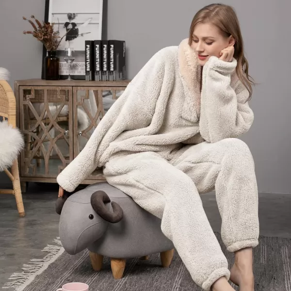 Flygo Fuzzy Fleece Pajamas Sets for Women Flannel Sleepwear Plush Pajama Lounge Pants Set