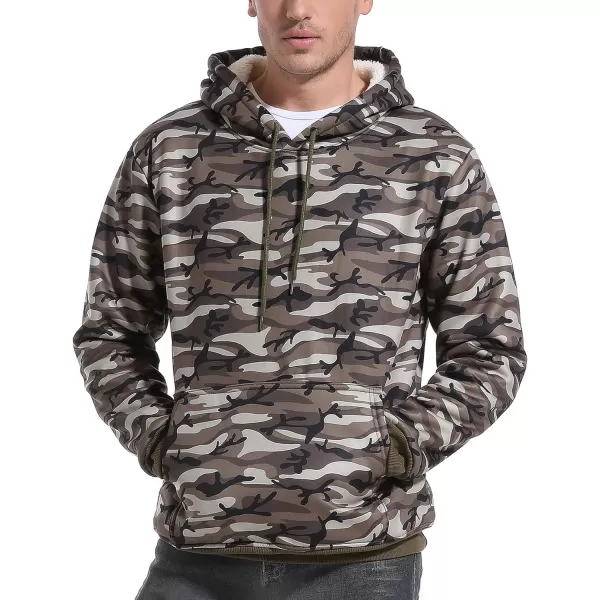 Flygo Men's Casual Fleece Sherpa Lined Hoodie Winter Warm Pullover Hooded Sweatshirt