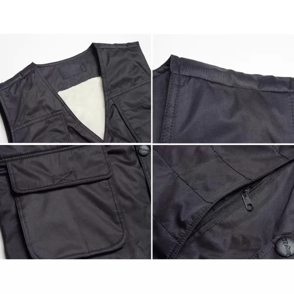 Flygo Men's Casual Warm Fleece Lined Multi Pockets Outdoor Work Fishing Travels Vest
