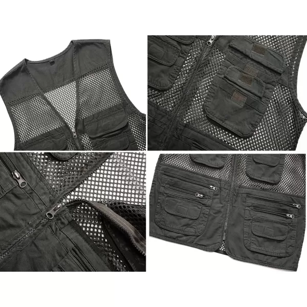 Flygo Mens Mesh Quick Dry Outdoor Work Fishing Travel Photo Vest with Multi Pockets