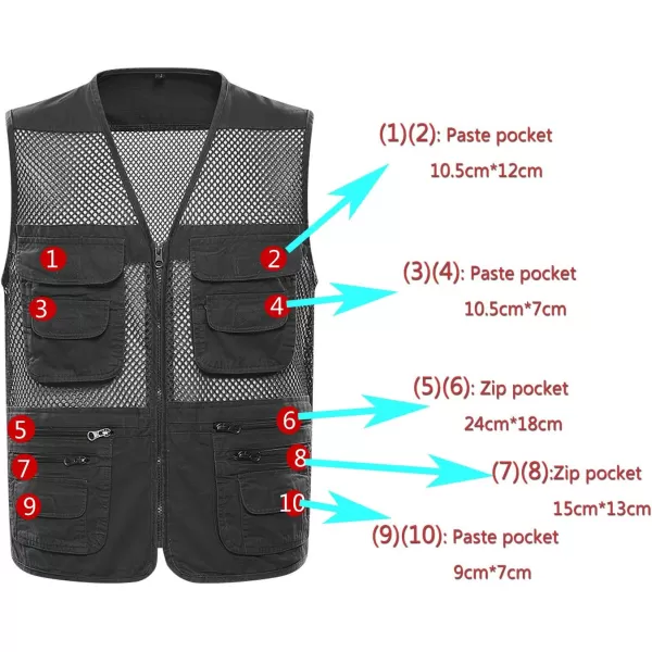 Flygo Mens Mesh Quick Dry Outdoor Work Fishing Travel Photo Vest with Multi Pockets