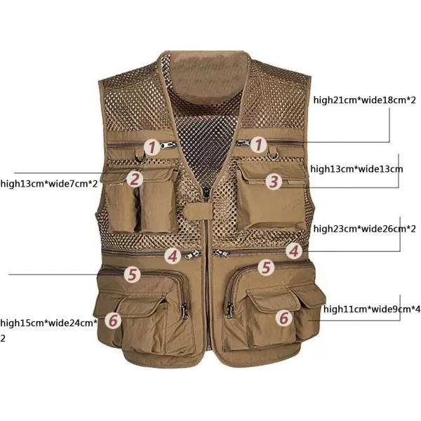 Flygo Mens Mesh Quick Dry Outdoor Work Fishing Travel Photo Vest with Multi Pockets