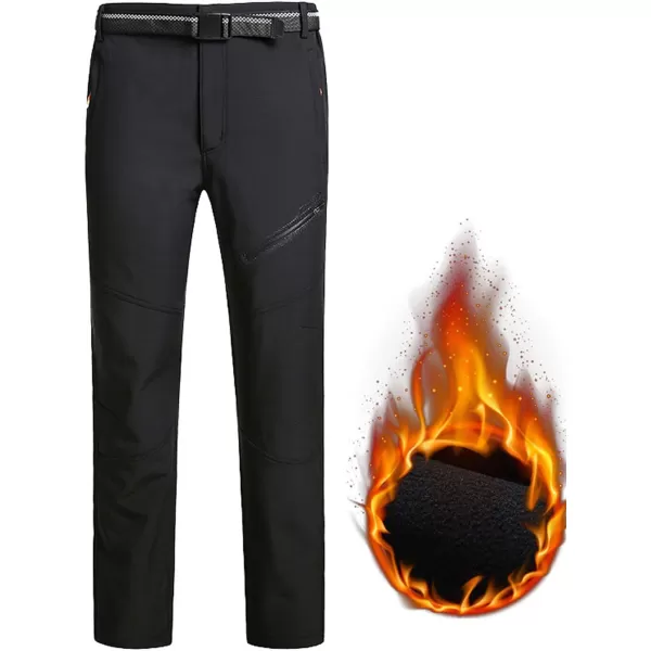 Flygo Mens Outdoor Windproof Waterproof Softshell Fleece Lined Cargo Snow Hiking Pants