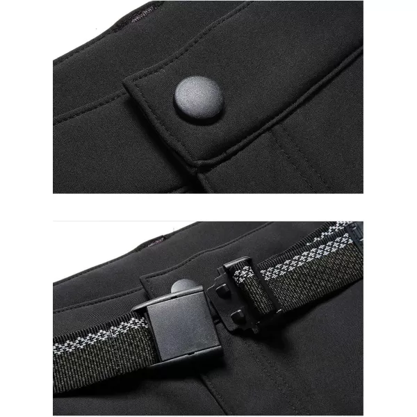 Flygo Mens Outdoor Windproof Waterproof Softshell Fleece Lined Cargo Snow Hiking Pants