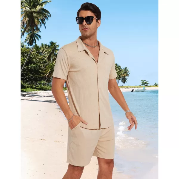 Flygo Mens Summer Beach Outfits Casual Button Down Shirt and Shorts Sets 2 Piece Vacation Outfits