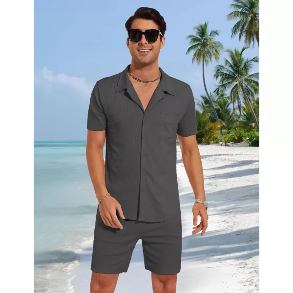 Flygo Mens Summer Beach Outfits Casual Button Down Shirt and Shorts Sets 2 Piece Vacation Outfits