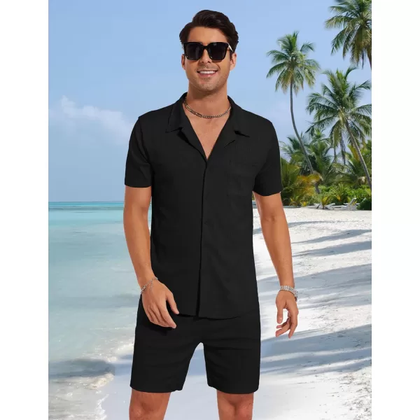 Flygo Mens Summer Beach Outfits Casual Button Down Shirt and Shorts Sets 2 Piece Vacation Outfits