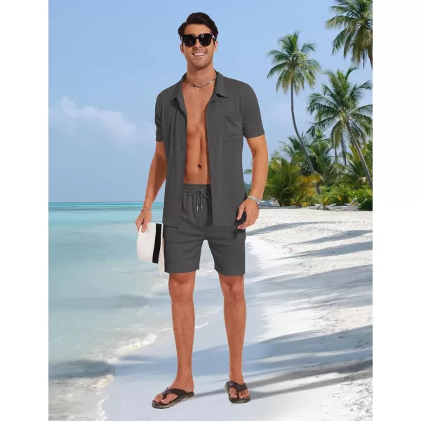 Flygo Mens Summer Beach Outfits Casual Button Down Shirt and Shorts Sets 2 Piece Vacation Outfits