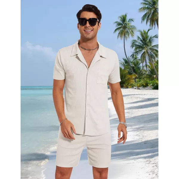 Flygo Mens Summer Beach Outfits Casual Button Down Shirt and Shorts Sets 2 Piece Vacation Outfits