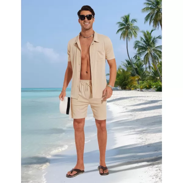 Flygo Mens Summer Beach Outfits Casual Button Down Shirt and Shorts Sets 2 Piece Vacation Outfits