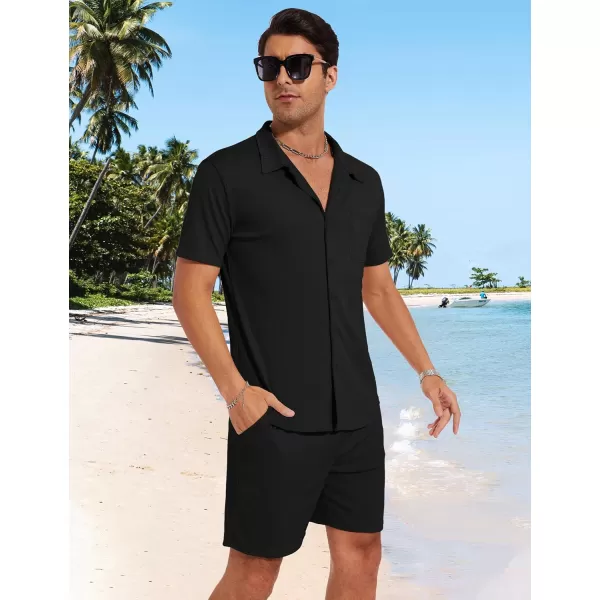 Flygo Mens Summer Beach Outfits Casual Button Down Shirt and Shorts Sets 2 Piece Vacation Outfits
