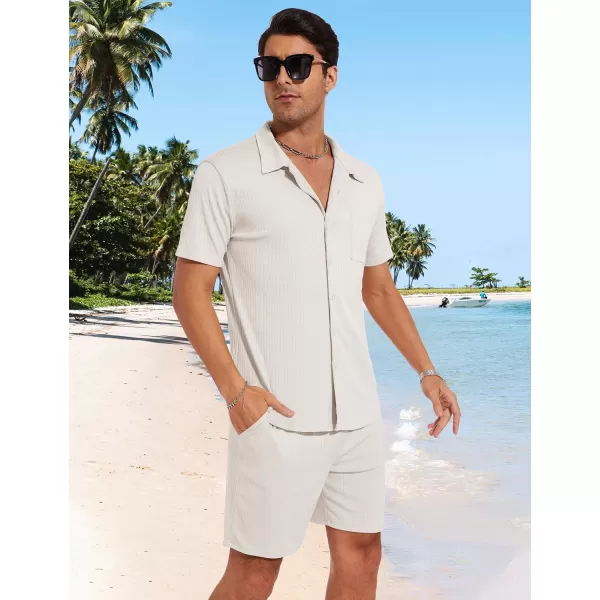 Flygo Mens Summer Beach Outfits Casual Button Down Shirt and Shorts Sets 2 Piece Vacation Outfits