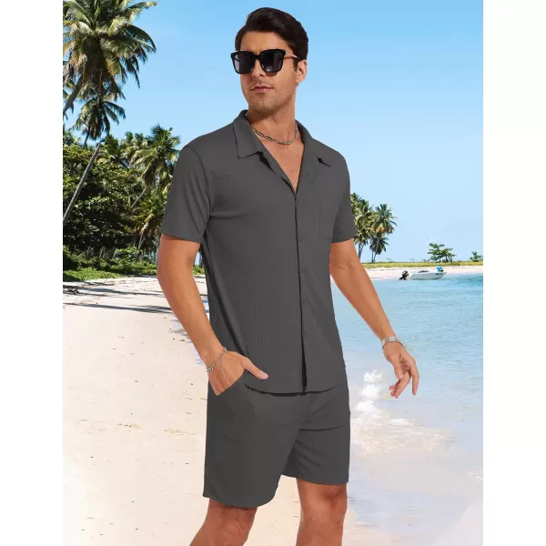Flygo Mens Summer Beach Outfits Casual Button Down Shirt and Shorts Sets 2 Piece Vacation Outfits