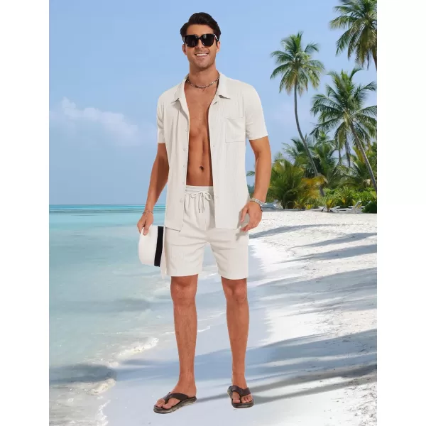 Flygo Mens Summer Beach Outfits Casual Button Down Shirt and Shorts Sets 2 Piece Vacation Outfits