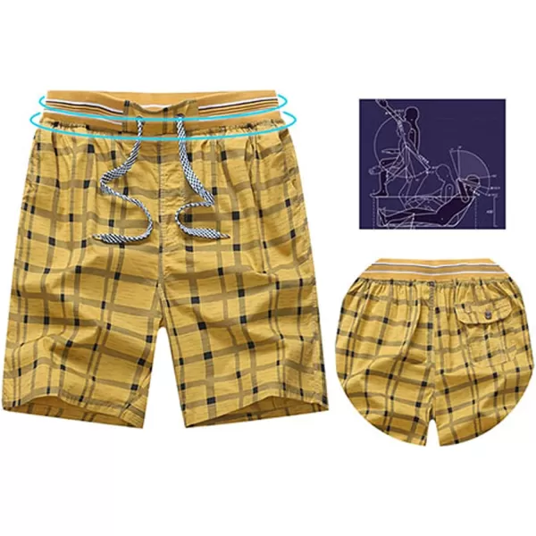 Flygo Men's Surf Quick Dry Elastic Waist Plaid Swim Trunks