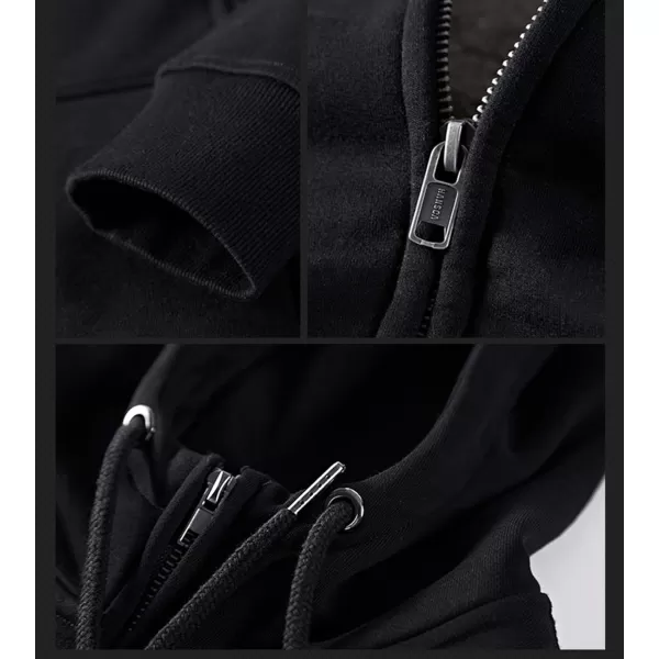 Flygo Men's Thick Faux Fleece Lined Full Zip Up Hooded Sweatshirt with Kanga Pockets