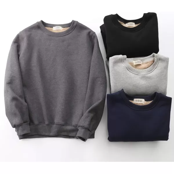 Flygo Men's Warm Crewneck Fleece Sweatshirt Sherpa Lined Pullover Tops