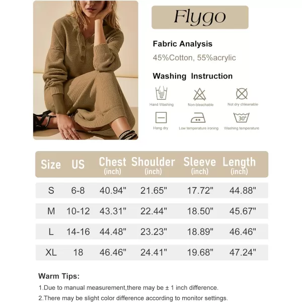 Flygo Midi Sweater Dress for Women Oversized Button V Neck Waffle Knit Dresses Fall Maxi Dress