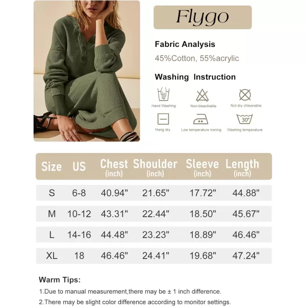 Flygo Midi Sweater Dress for Women Oversized Button V Neck Waffle Knit Dresses Fall Maxi Dress