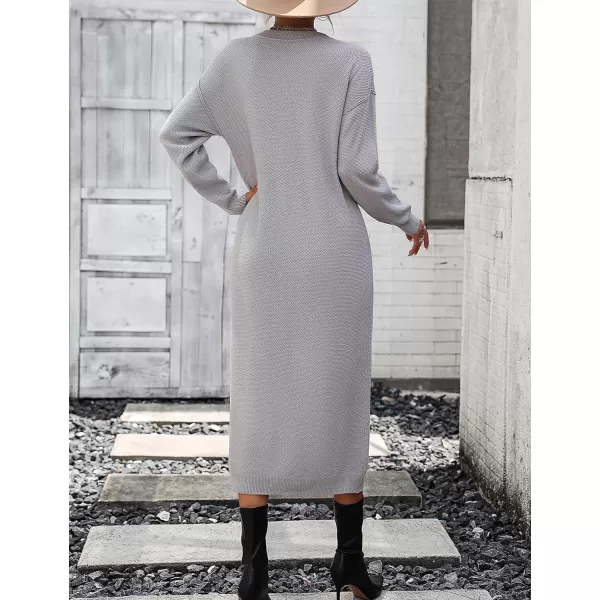 Flygo Midi Sweater Dress for Women Oversized Button V Neck Waffle Knit Dresses Fall Maxi Dress
