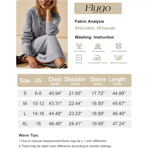 Flygo Midi Sweater Dress for Women Oversized Button V Neck Waffle Knit Dresses Fall Maxi Dress