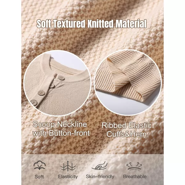 Flygo Midi Sweater Dress for Women Oversized Button V Neck Waffle Knit Dresses Fall Maxi Dress