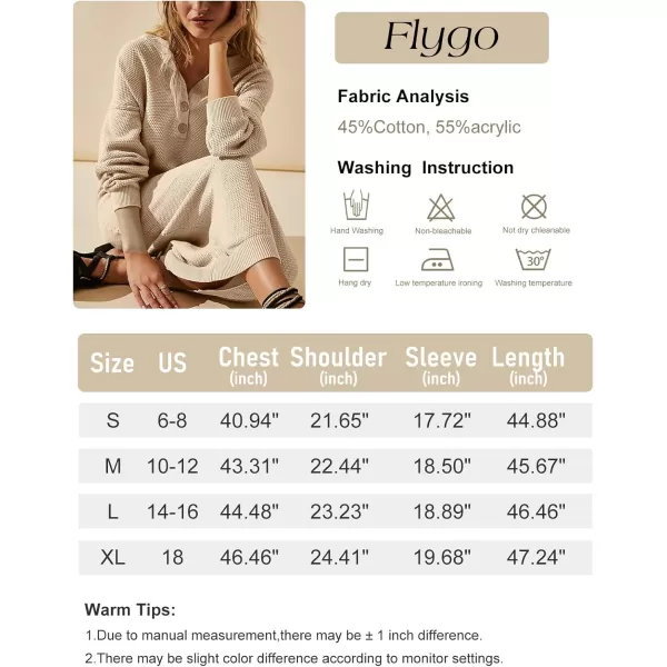 Flygo Midi Sweater Dress for Women Oversized Button V Neck Waffle Knit Dresses Fall Maxi Dress