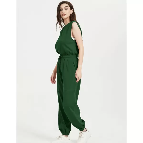 Flygo Womens Casual Jumpsuit Crewneck Cap Sleeve Long Wide Leg Pants One Piece Outfits Drawstring Romper with Pockets