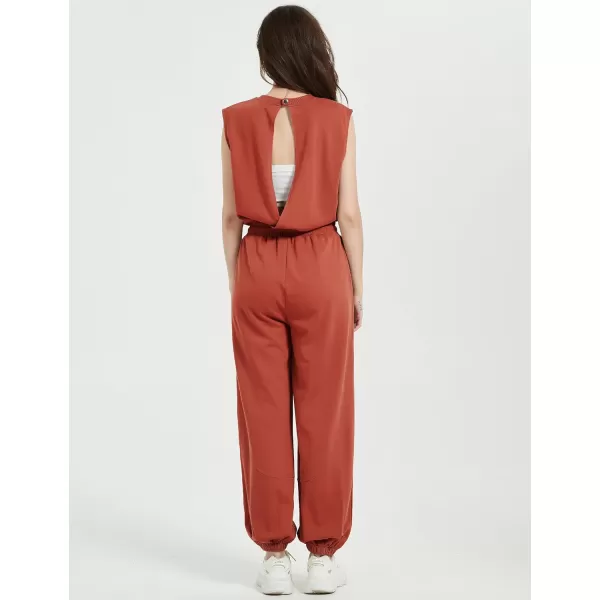 Flygo Womens Casual Jumpsuit Crewneck Cap Sleeve Long Wide Leg Pants One Piece Outfits Drawstring Romper with Pockets