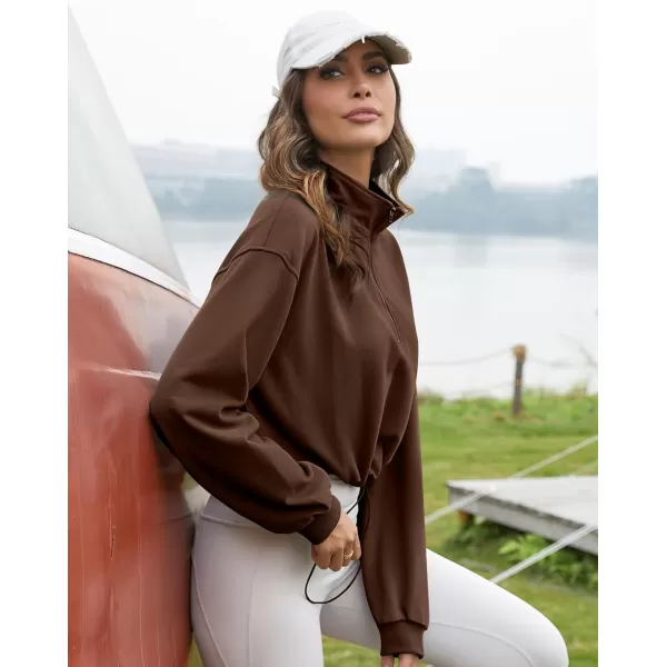 Flygo Womens Half Zip Hoodies Cropped Pullover Sweatshirt Fleece Lined Sweater Tops with Pocket Thumb Hole