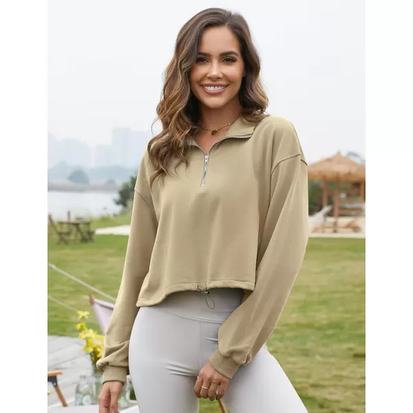 Flygo Womens Half Zip Hoodies Cropped Pullover Sweatshirt Fleece Lined Sweater Tops with Pocket Thumb Hole