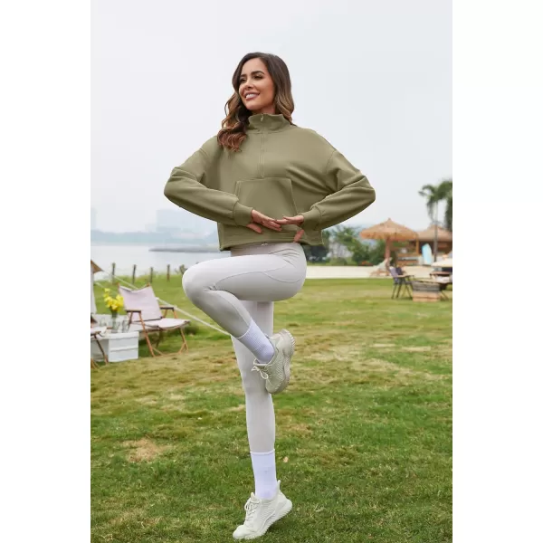 Flygo Womens Half Zip Hoodies Cropped Pullover Sweatshirt Fleece Lined Sweater Tops with Pocket Thumb Hole