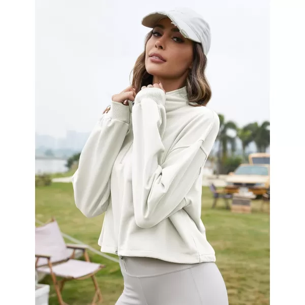 Flygo Womens Half Zip Hoodies Cropped Pullover Sweatshirt Fleece Lined Sweater Tops with Pocket Thumb Hole