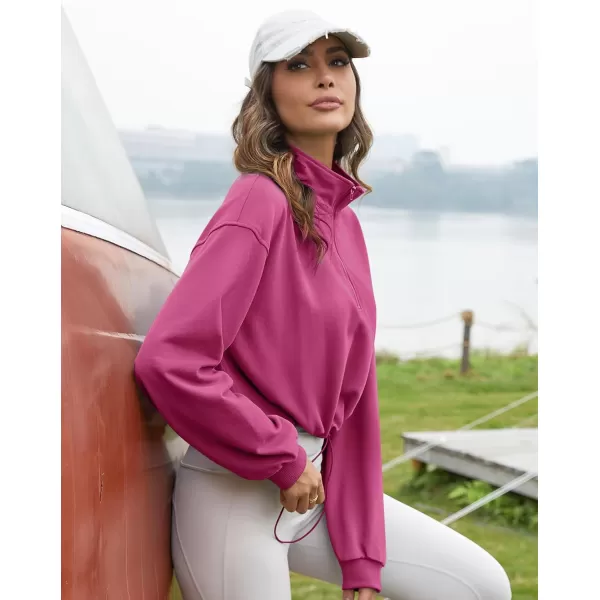 Flygo Womens Half Zip Hoodies Cropped Pullover Sweatshirt Fleece Lined Sweater Tops with Pocket Thumb Hole
