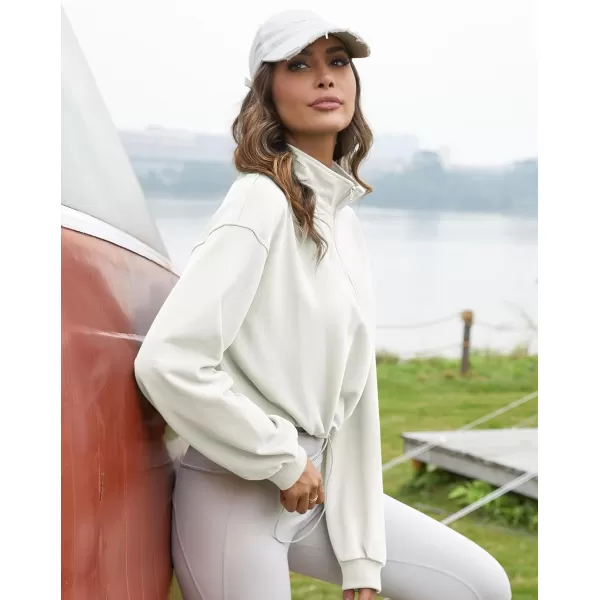 Flygo Womens Half Zip Hoodies Cropped Pullover Sweatshirt Fleece Lined Sweater Tops with Pocket Thumb Hole