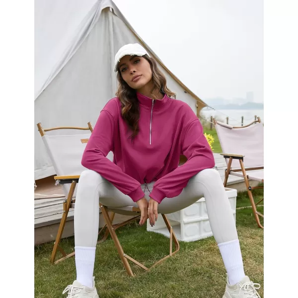 Flygo Womens Half Zip Hoodies Cropped Pullover Sweatshirt Fleece Lined Sweater Tops with Pocket Thumb Hole